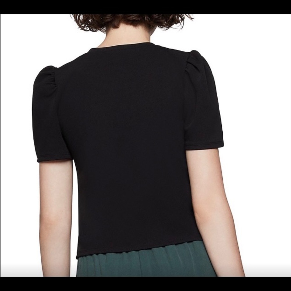BCBG PEARLESCENT PUFF SLEEVE SHORT SLEEVE TOP - Picture 8 of 13